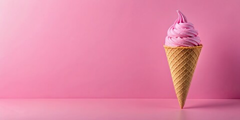 Sticker - Pink ice cream cone on pink background, pink, ice cream, cone, dessert, sweet, creamy, pastel, vibrant, delicious, summer