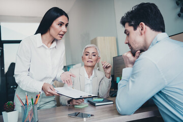 Wall Mural - Photo of business people have conference discuss start up project in workstation workplace