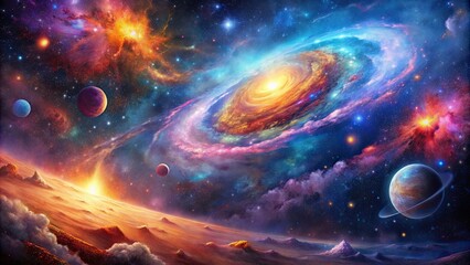 Wall Mural - Vibrant space scene with galaxies and nebulae blending in a harmonious dreamscape, galaxy, nebula, space, stars