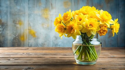 Canvas Print - Vibrant yellow flowers in a glass vase, perfect for spring decor, flower, vase, bouquet, nature, blossom, plant, yellow