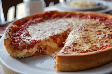 Wall Mural - Chicago Style Deep Dish Cheese Pizza. A Savory Italian Meal with Delicious Cheese and Meat Toppings