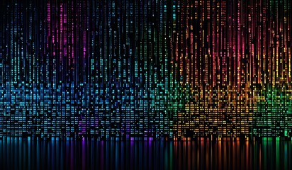 Imagine a vibrant canvas illuminated by a cascade of colorful binary code