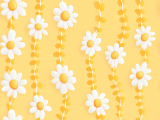 Wall Mural - Dainty daisy chains in bright yellows and whites on a soft, pastel background, seamless pattern