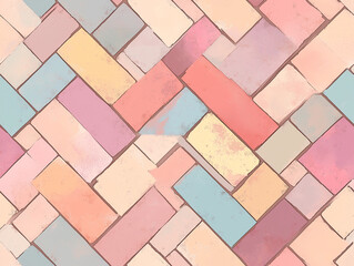 Poster - Diagonal brick arrangement in soft pastel colors, seamless pattern