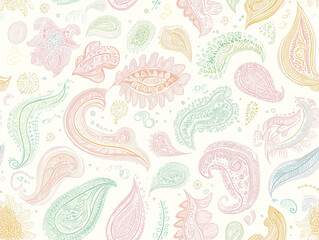 Wall Mural - Soft, pastel paisleys with fine lines and delicate, curving shapes, seamless pattern