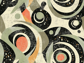 Sticker - Spirals and chevrons in muted natural tones with occasional bright highlights, seamless pattern