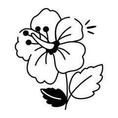 Poster - Hibiscus flower icon in doodle style 