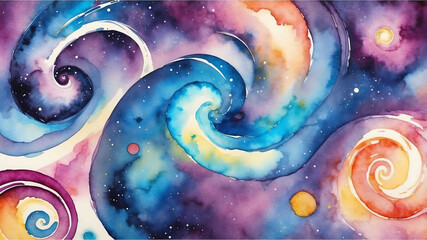 Wall Mural - colorful theme abstract galaxy swirls in watercolor painting background art design 3.jpg