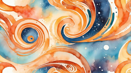 orange theme abstract galaxy swirls in watercolor painting background art design .jpg