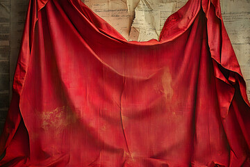 Wall Mural - Red theatre curtain ephemera border backgrounds painting texture.