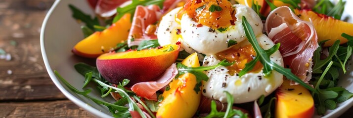 Wall Mural - Peach and Burrata Salad with Arugula and Jamon for Nutritious Dining