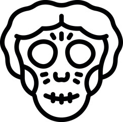 Poster - Line art icon of a catrina skull with floral decorations, symbolizing the day of the dead