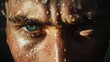© VK Studio - A piercing gaze captured in extreme close-up, showing intense blue eyes and sweat-drenched skin, evoking determination and raw emotion.