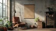 © 9DIGITECH - Poster mockup, interior design of a vintage style hipster loft.