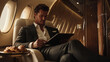© Vika art - Portrait of a rich man in private jet.