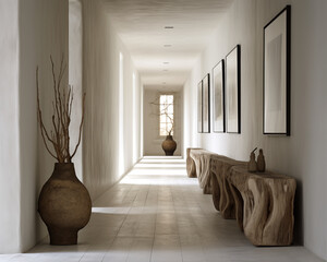 Wabi sabi japanese style rustic neutral hallway interior