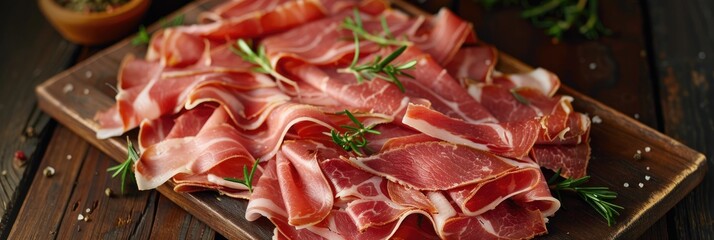 Canvas Print - Board featuring slices of beef ham for snacking