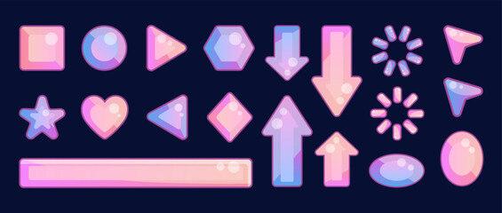 Wall Mural - glossy buttons and shapes, arrows and abstract symbols. graphic design stickers and decorations. vec