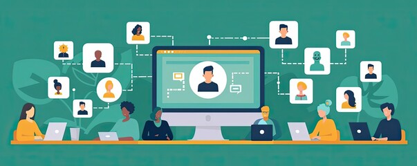 Affiliate marketing, network and commission, flat design illustration