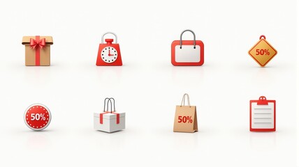 Discount and Shopping Icons Illustration for Sales and Promotions Featuring '50%' Text