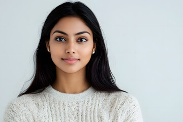 Wall Mural - Close up Beautiful Indian woman portrait isolated on white. Skin care beauty treatments concept