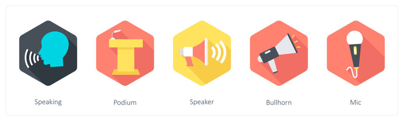 Sticker - A set of 5 Communication icons as speaking, podium, speaker