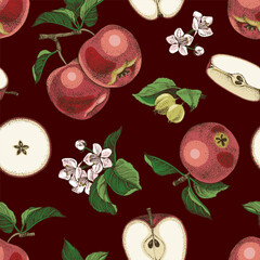 Wall Mural - Apples seamless pattern vector illustration