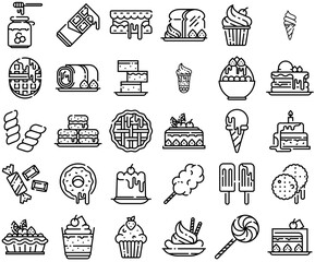 Set Of Sweet And Dessert Patisserie Icons Web Header Banner Design Containing Homemade,Cake,Bakery,Sweet,Dessert Vector Icon Set Linear Pictogram Pack