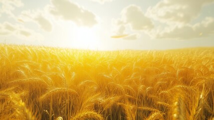 A beautiful field of golden wheat swaying in the gentle breeze, bathed in the warm glow of the setting sun, symbolizing harvest, abundance, and the beauty of nature.