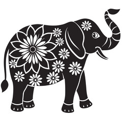 Floral elephant silhouette vector illustration on a white background