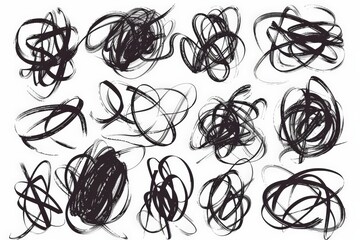 Poster - This image features a series of abstract black scribbles formed in circular and looped patterns, with an intricate blend of overlapping lines and shapes against a white background.