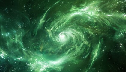 swirling green galaxy in deep space during cosmic event