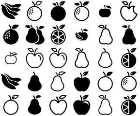 Set Of Linear Fruits And Vegetables Vector Symbols Apps, Websites Ui Designs Suitable For Food,Fruit,Cherry,Citrus-Fruit,Berry Solid Icon Collection. Vector Illustration