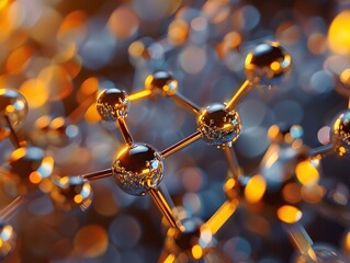 Poster - Abstract Molecular Structure with Golden Bokeh.