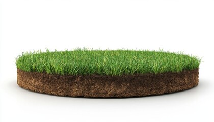 circular patch of grass on soil against a white background