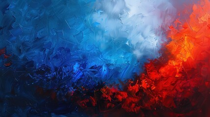 Wall Mural - an abstract oil painting showcasing dramatic contrasts between fiery reds and deep blues