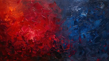 Wall Mural - an abstract oil painting showcasing dramatic contrasts between fiery reds and deep blues