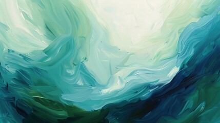 Wall Mural - an abstract oil painting with a mesmerizing blend of cool, tranquil blues and greens