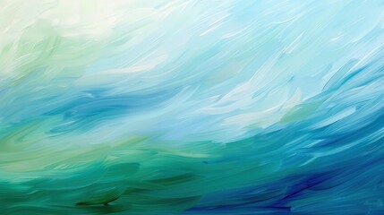 Wall Mural - an abstract oil painting with a mesmerizing blend of cool, tranquil blues and greens