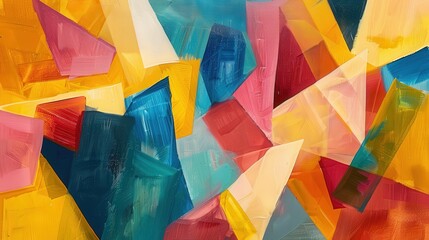 Wall Mural - an abstract oil painting with bold, geometric shapes and vibrant colors, including bright yellows, r