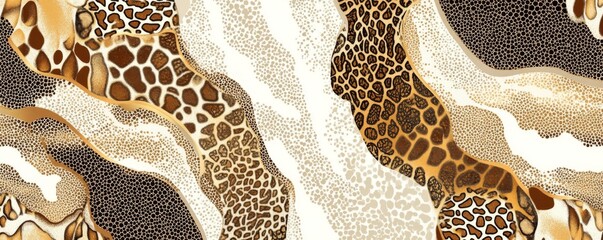 Seamless animal print pattern with leopard and giraffe textures in beige and brown