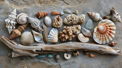 Wall Mural - beachcombing along the sea's shore is a delightful activity, uncovering shells, driftwood, and sea g