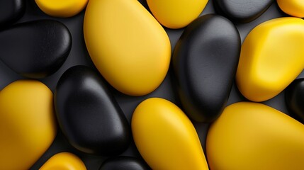 Wall Mural - Abstract black and yellow smooth stones arranged in a pattern