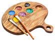 © Rawpixel.com - PNG Wooden art palette with blobs of paint and a brushes tool wood white background.