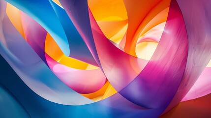 Poster - Vibrant colorful twisted shapes intertwine to create dynamic abstract art, featuring hues of blue, pink, and yellow, expressing creativity and energy.