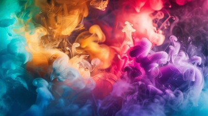 Leinwandbilder - This vivid abstract image presents a swirling mix of colorful smoke and clouds, artistically representing motion and fluidity in a captivating, vibrant display.