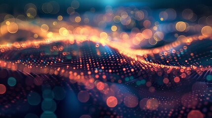 Aufkleber - This image illustrates abstract light dots floating in a sea of dark waves, forming a modern, mysterious, and captivating view with a balance of light and darkness.