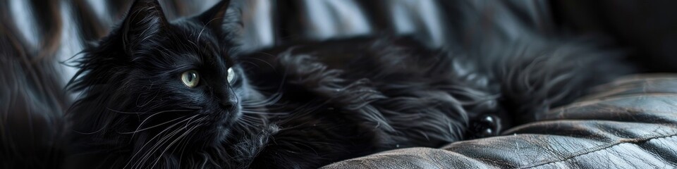 Wall Mural - A cunning black cat with a soft, fluffy fur.