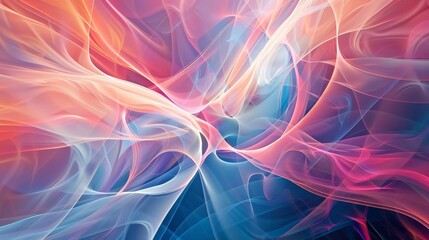 Leinwandbilder - This image features a vibrant, abstract digital artwork composed of swirling and flowing shapes in pink, blue, and orange hues, creating a captivating visual experience.