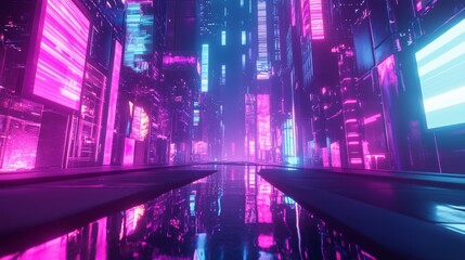 Wall Mural - Neon Cityscape: A Futuristic Urban Landscape